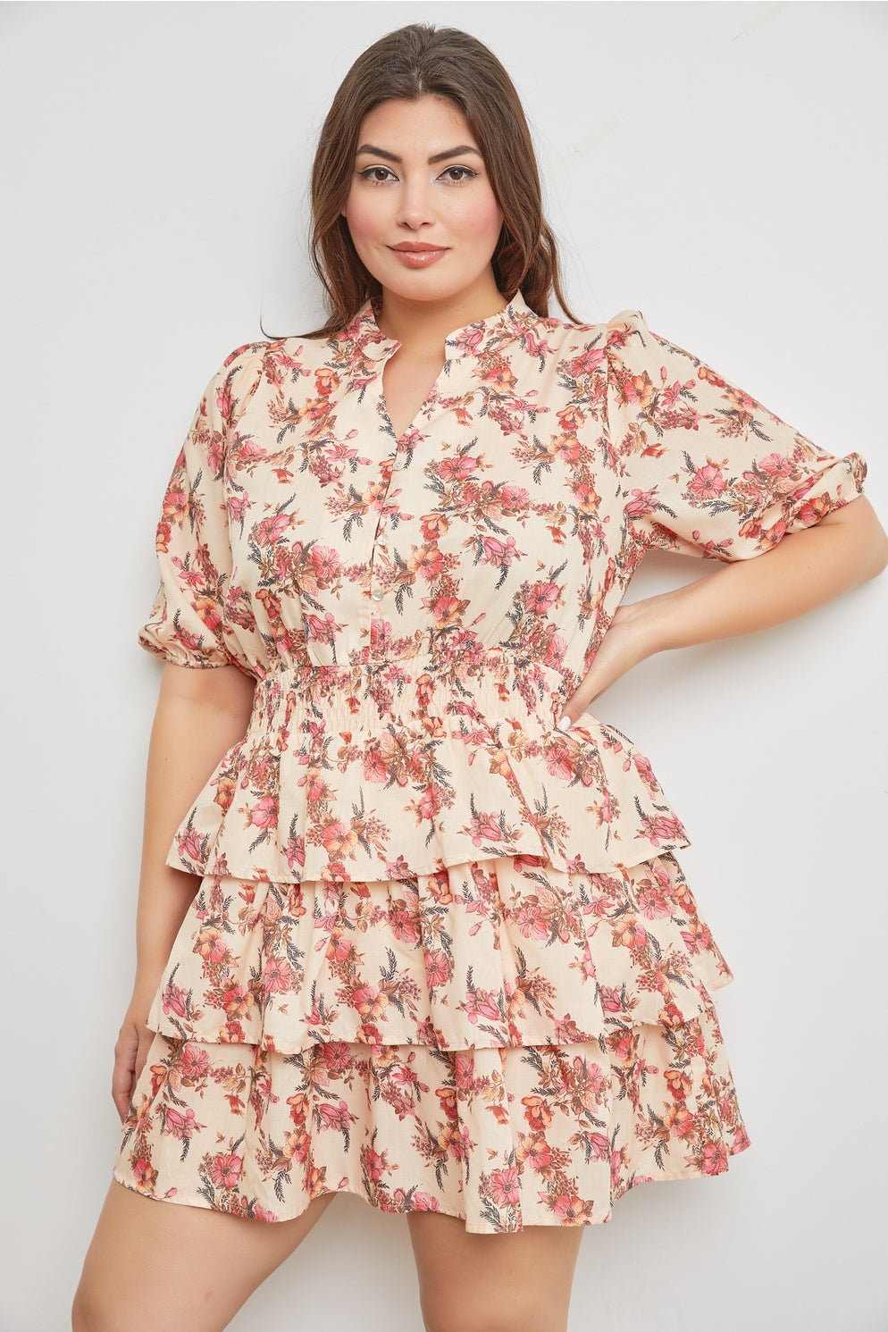 *PRE-ORDER* Plus Floral Print Tiered Mini Dress