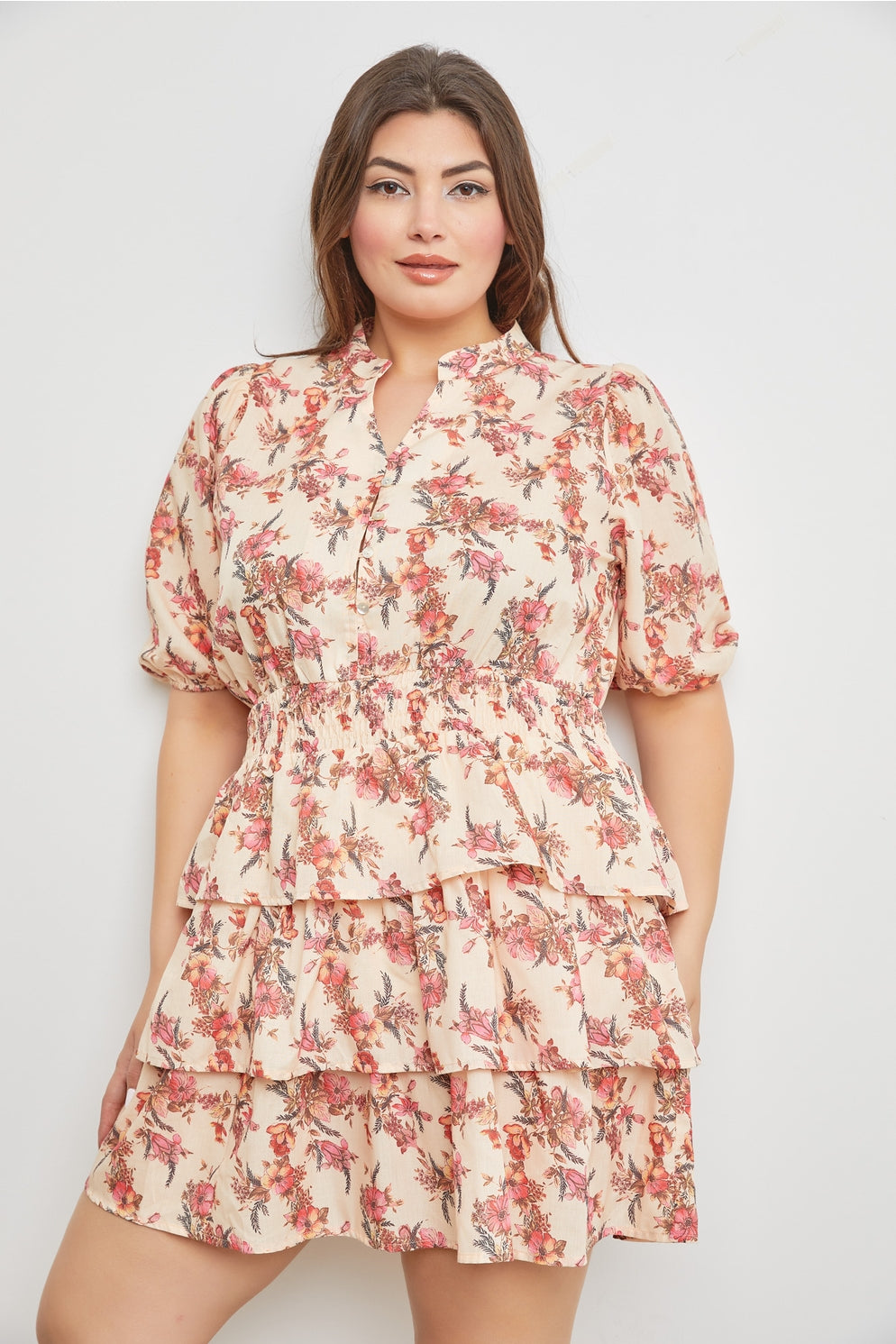 *PRE-ORDER* Plus Floral Print Tiered Mini Dress