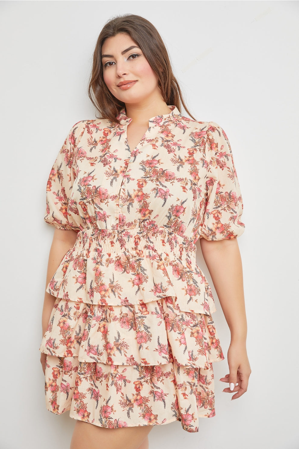 *PRE-ORDER* Plus Floral Print Tiered Mini Dress