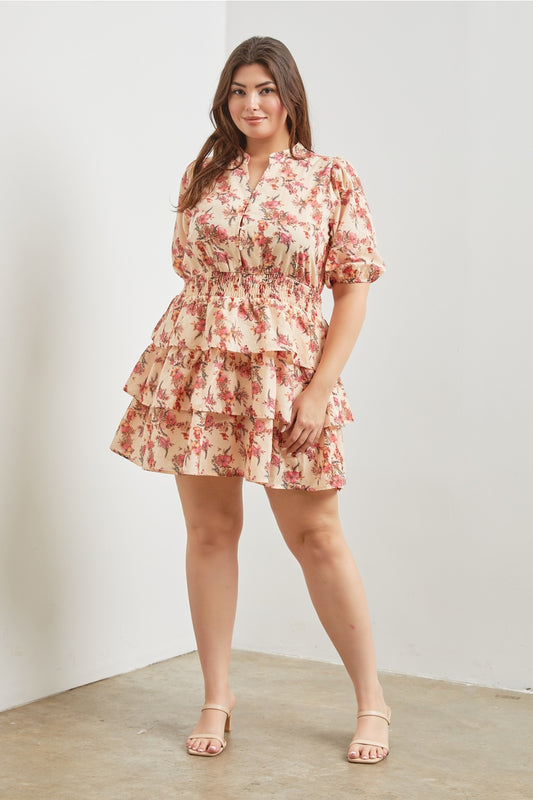 *PRE-ORDER* Plus Floral Print Tiered Mini Dress