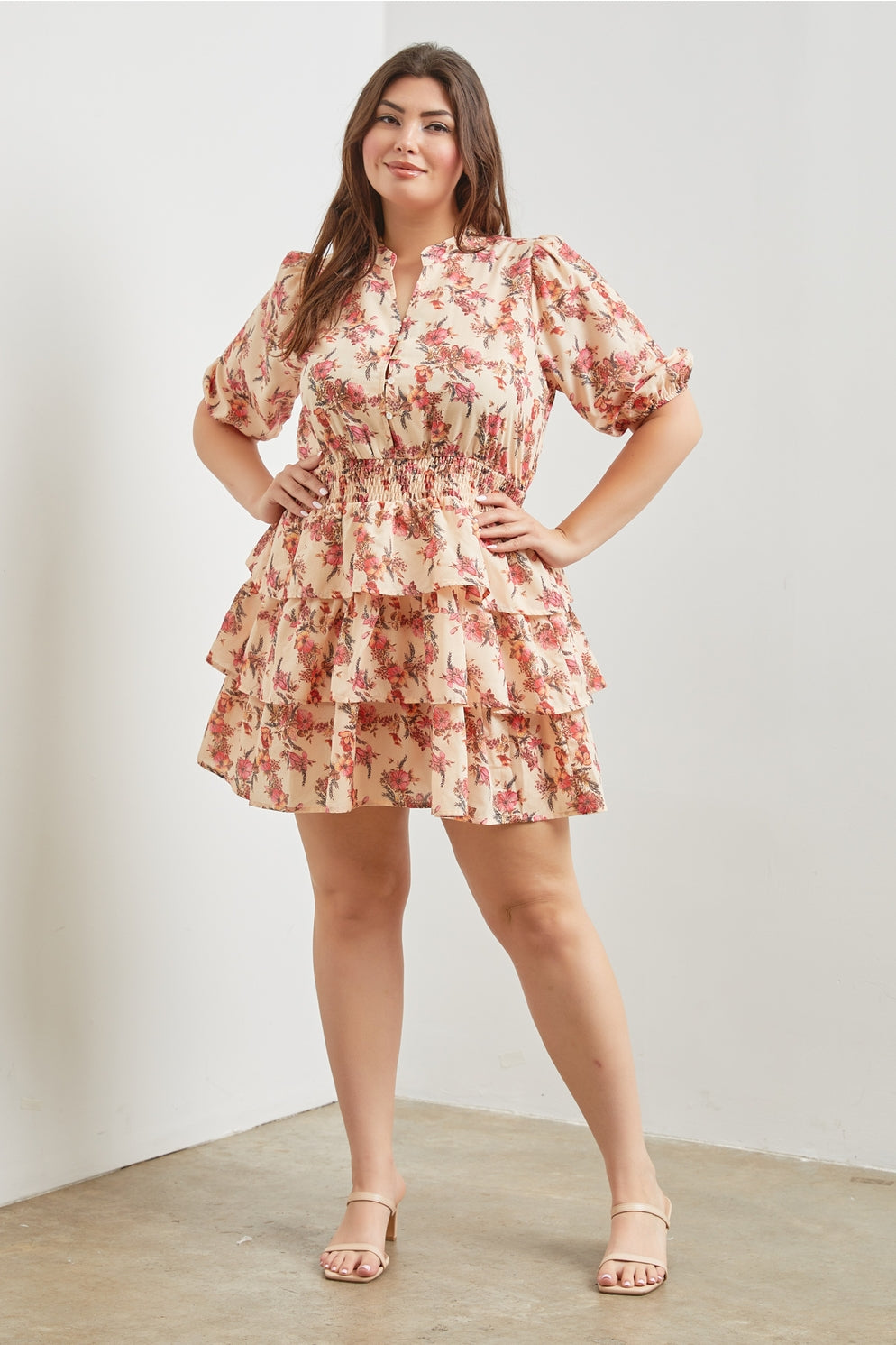 *PRE-ORDER* Plus Floral Print Tiered Mini Dress