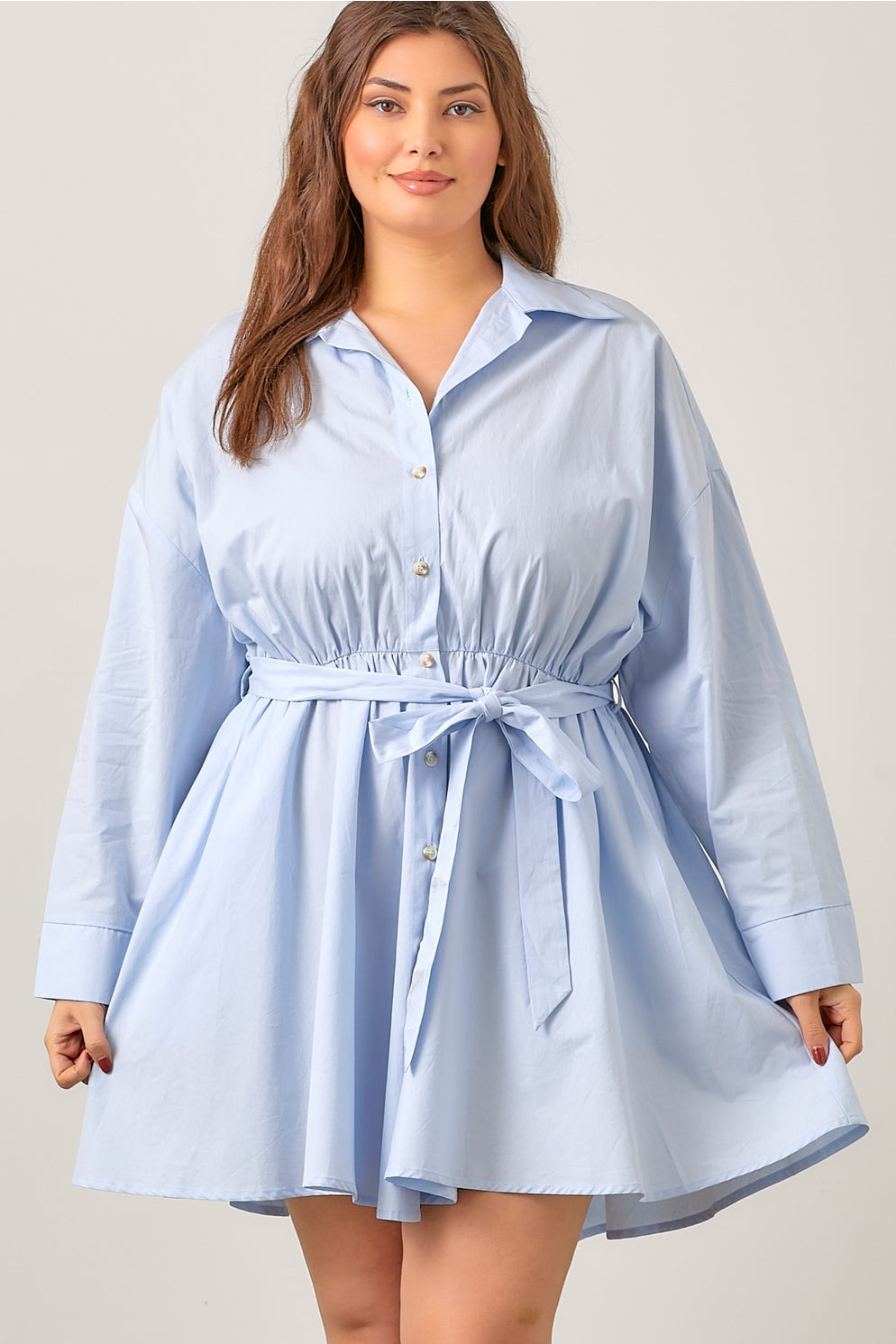 *PRE-ORDER* Poplin Waist Tie Shirt Dress