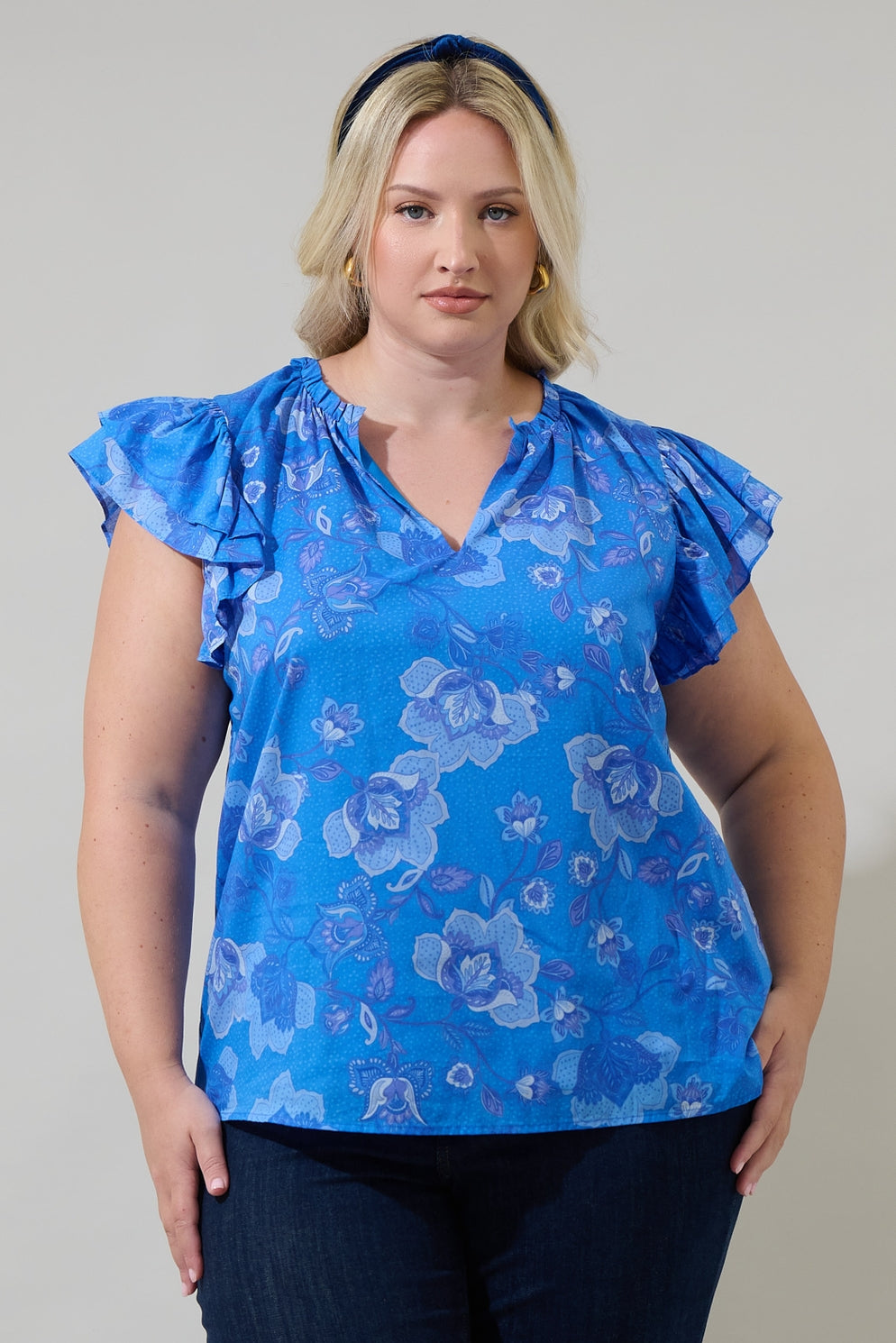 *PRE-ORDER* Floral Claramay Ruffle Split Neck Top